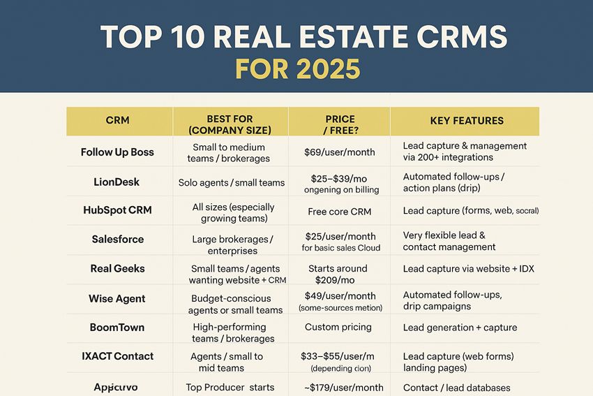 Top 10 Real Estate CRMs for 2025